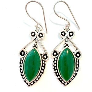 Beautiful, 1 1/2 inch 925 marked, Green Onyx earrings .